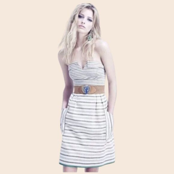 Anthropologie Maeve Changing Stripes Cream and Gray Mini Dress Dress Size 6 - Picture 1 of 15
